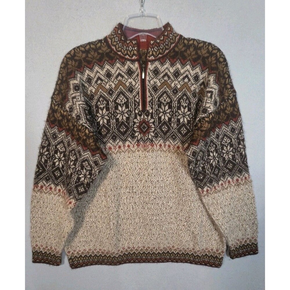 Vtg  Intiwara Alpaca 1/4 Zip Sweater Mens XL Fair Isle Nordic Mock Neck